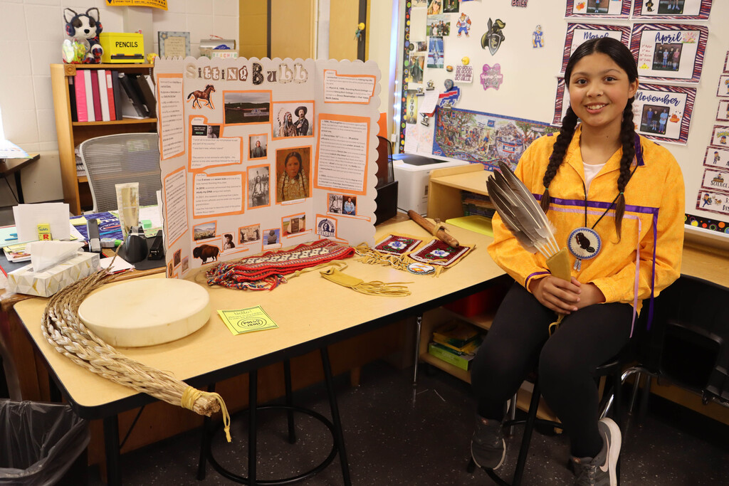 A student dressed as Sitting Bull.