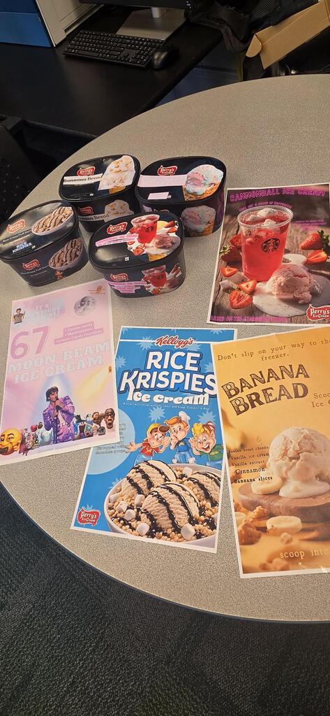 Ice cream containers with ad posters
