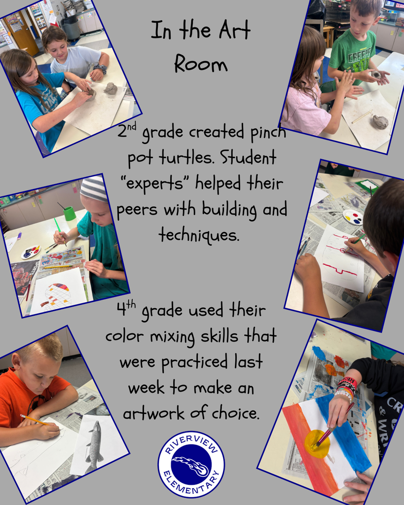 2nd grade was busy sculpting pinch pot turtles and 4th is enjoying paint mixing by creating an artwork of choice.