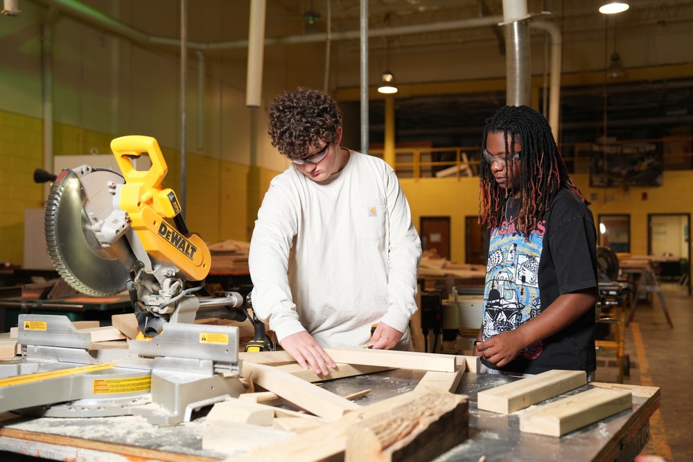 Construction/Carpentry  students working on a project.