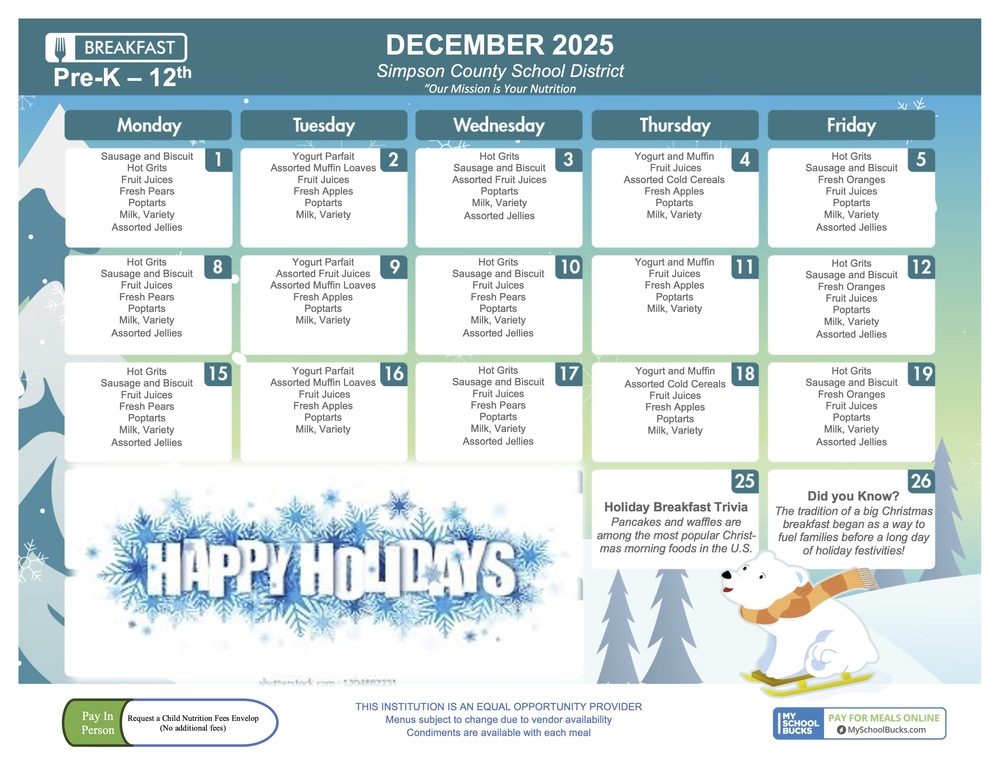 December Breakfast Menu