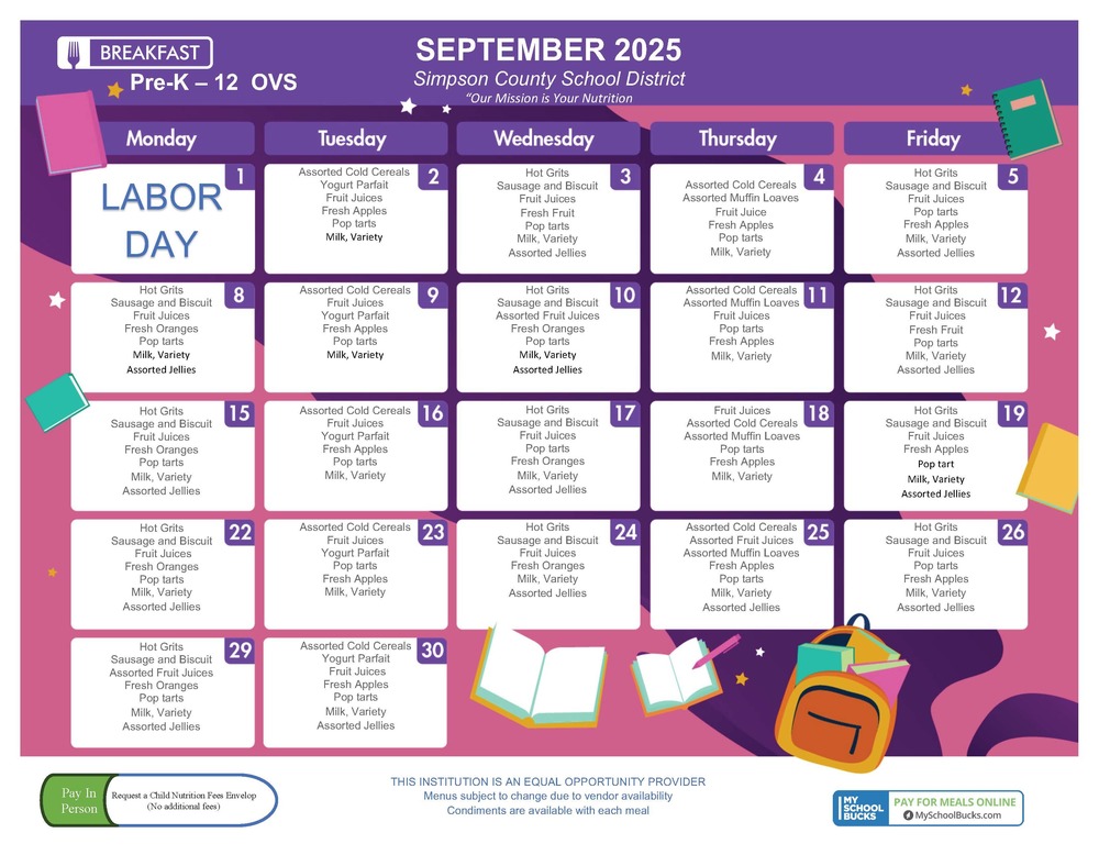September Breakfast Menu