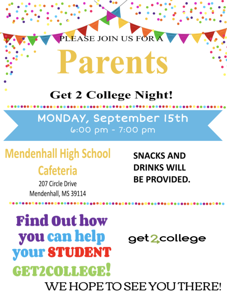 🎓Parents, mark your calendars! Join us on Monday, September 15, 2025, from 6:00-7:00 PM in the Mendenhall High School Cafeteria to learn how you can help your student prepare for college and beyond!
