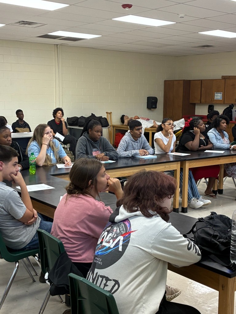 Students are listening to a guest speaker.