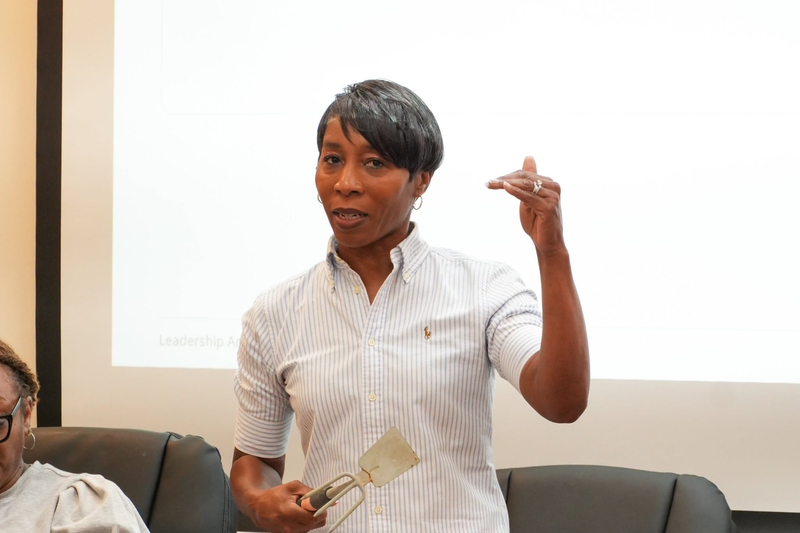 A woman talking