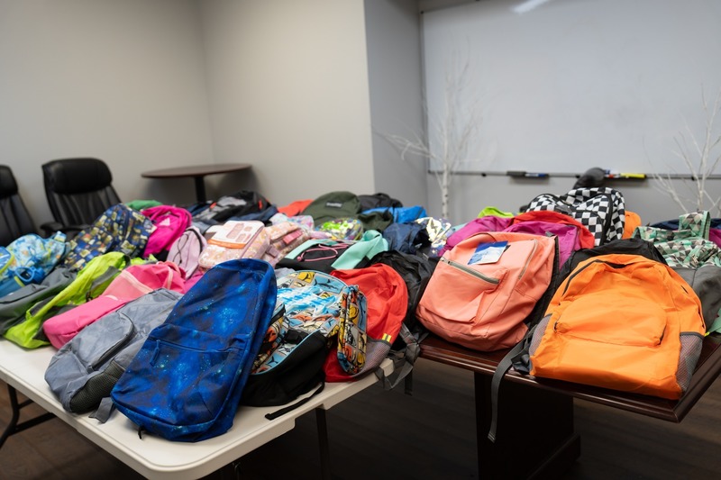 Backpacks on a table