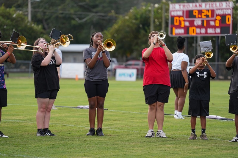Marching band performing