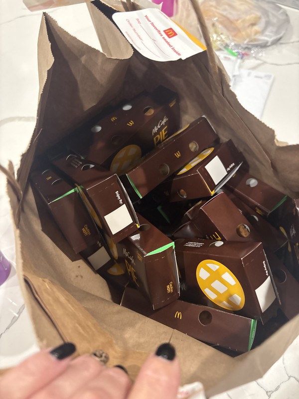 A bag of apple pies from McDonald's.