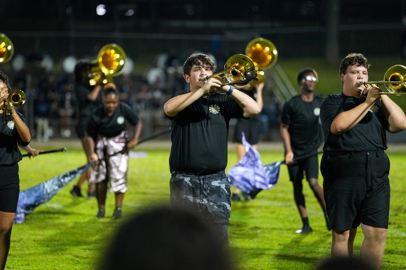 Trombone players during the field show