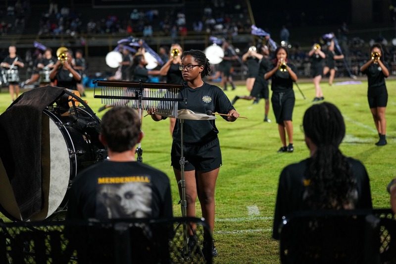 Marching band during field show