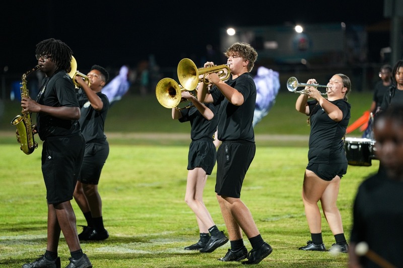 Marching band during field show