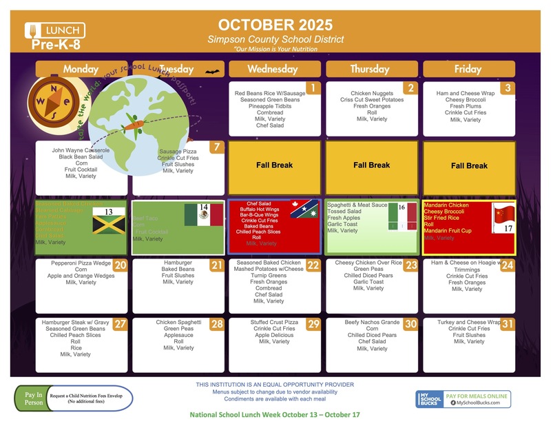 Lunch menu. For more information, contact 601-847-8000