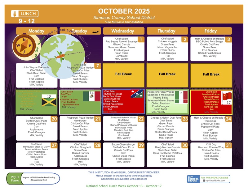 Lunch menu. For more information, contact 601-847-8000