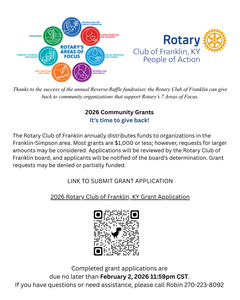 2026 Rotary Club of Franklin, KY Community Grant Announcement
