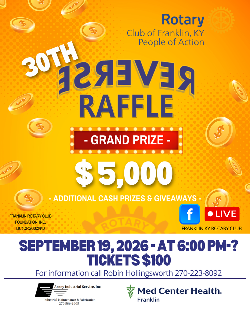 Rotary Club of Franklin, KY Reverse Raffle Fundraiser Sept. 19, 2026
