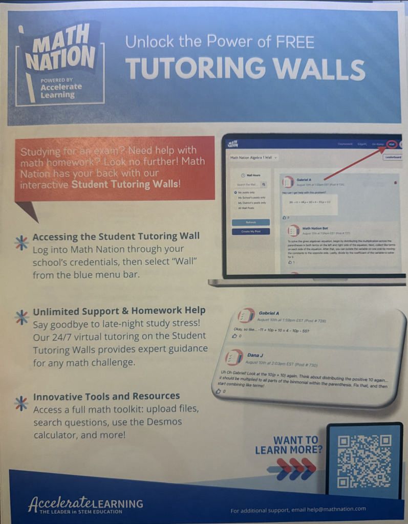 Family flyer for MathNation Tutoring Wall