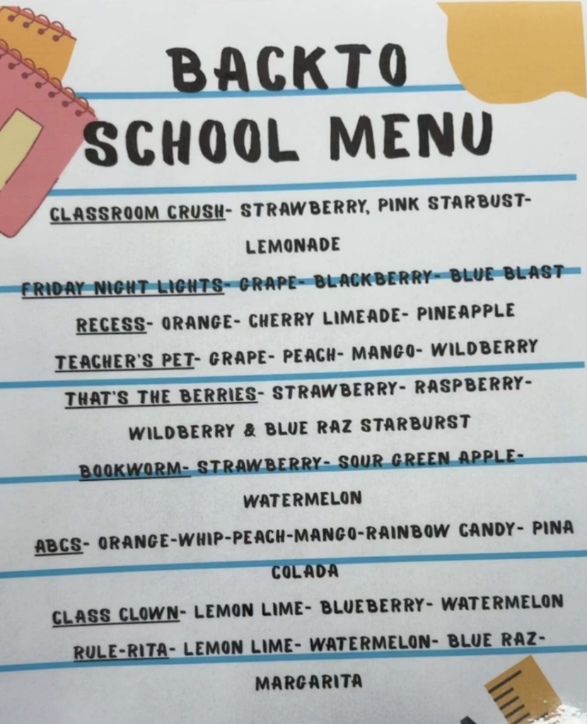 Back to School menu