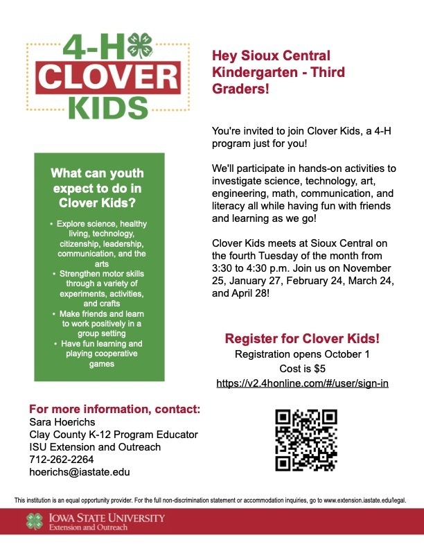 Hey Sioux Central Kindergarten - Third Graders!