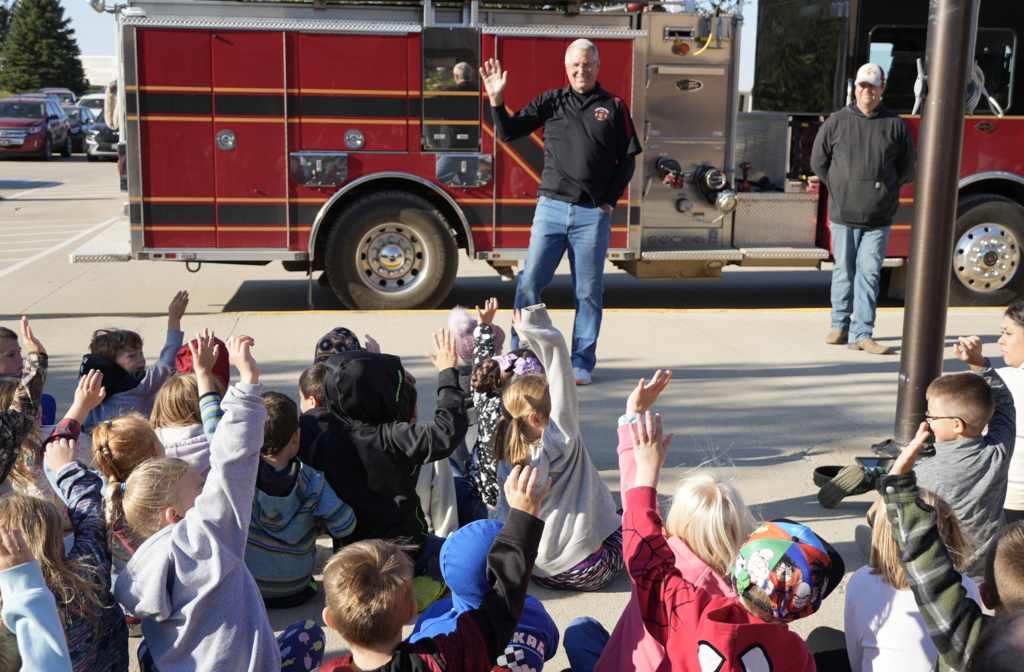 Students are learning about fire safety. 