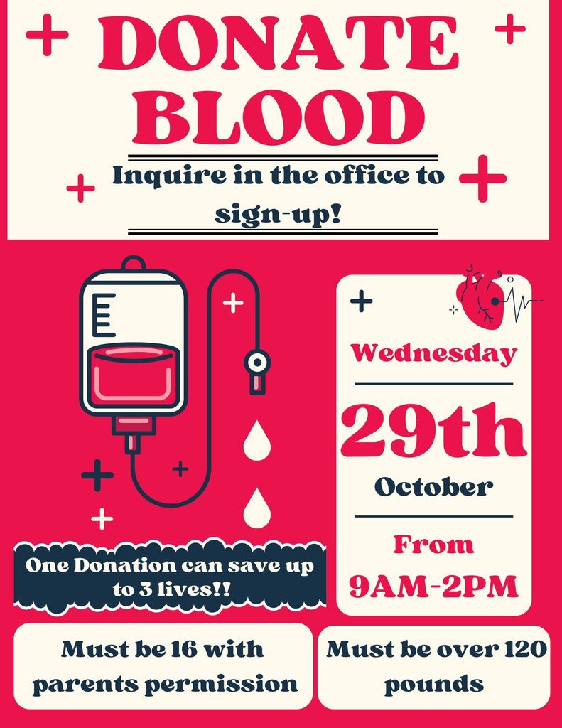 Blood drive Oct. 29th.