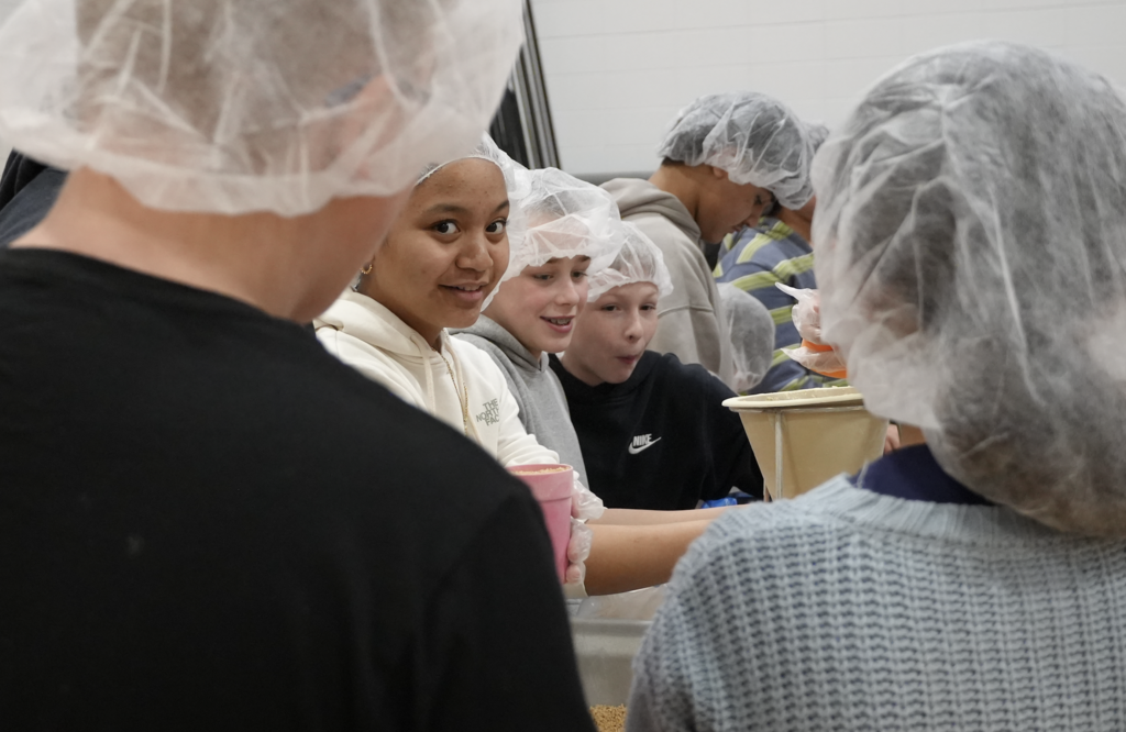 Students packing meals