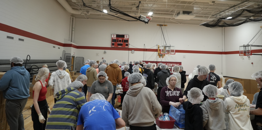 Students packing meals