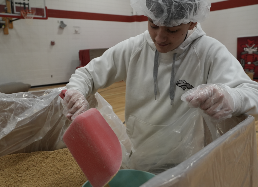 Students packing meals