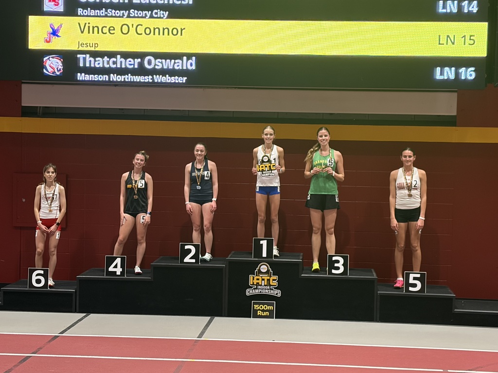 Sage making the podium with a 5th place finish in the 1500m run.