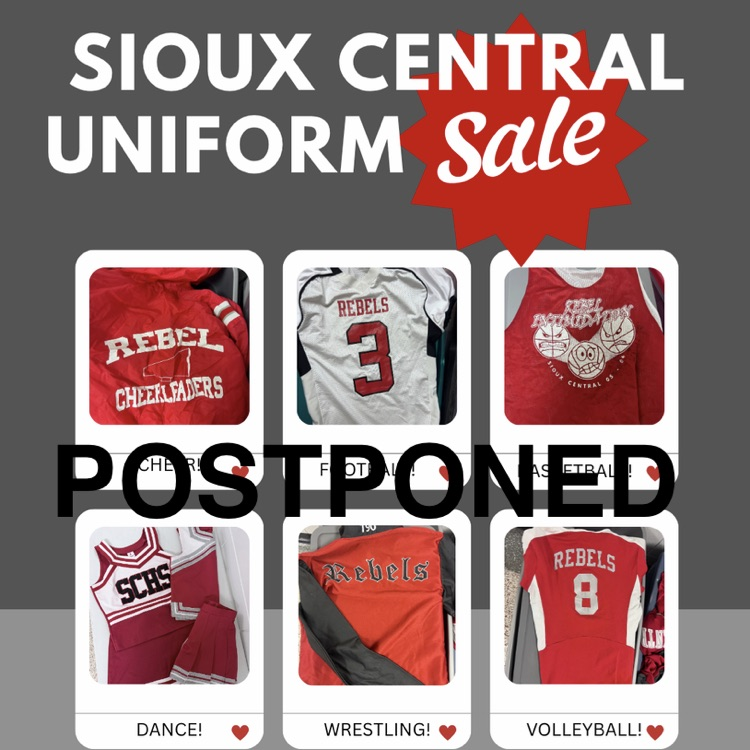 uniform garage sale image with POSTPONED written on top