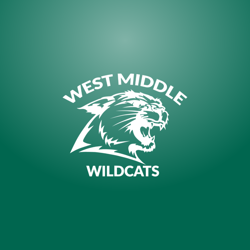 White cat on green background. Says West Middle School