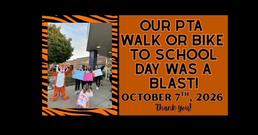 Teachers and our school mascot, Harvey the Tiger, greeting students as they enter the school for Walk to School Day