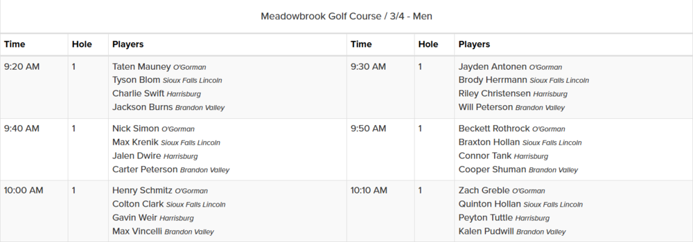State Tee Times