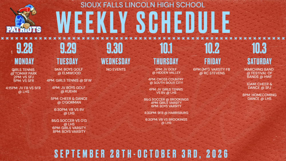 Weekly Activities Calendar