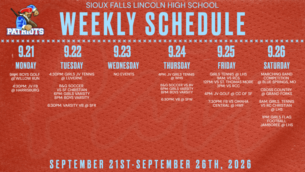 Weekly Activities Calendar