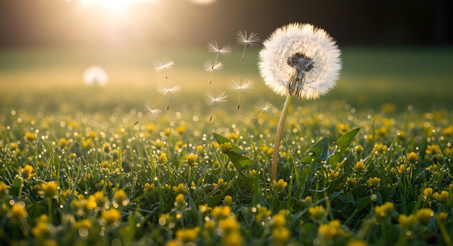 Lawn grass with dandelion