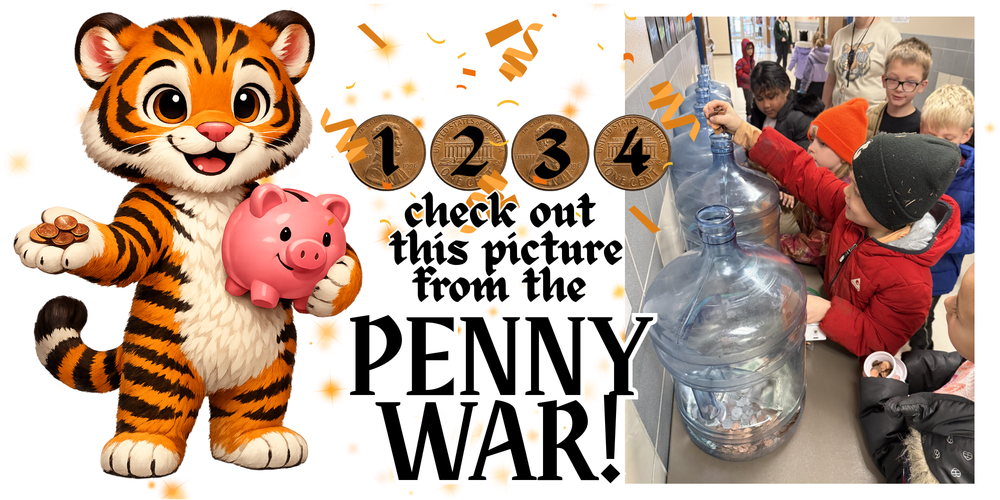 Picture of kids putting coins in their jugs for the Penny War!