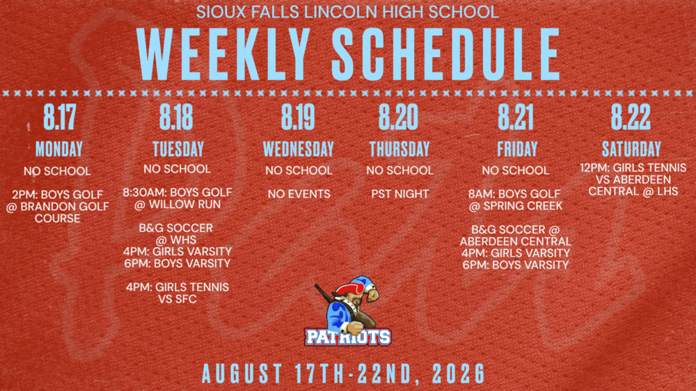 Weekly Activities Calendar