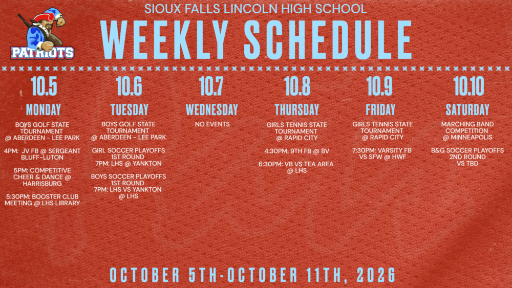 Weekly Activities Calendar
