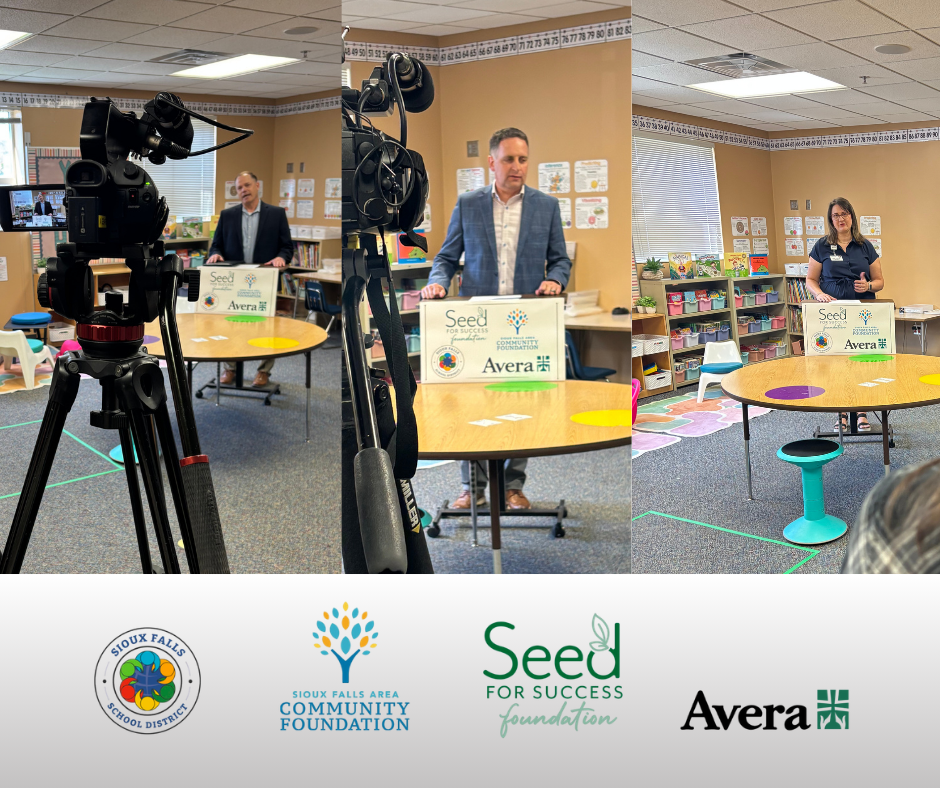 Superintendent Jamie Nold stands at the podium discussing the success of the Rooted program in its first year to local media outlets