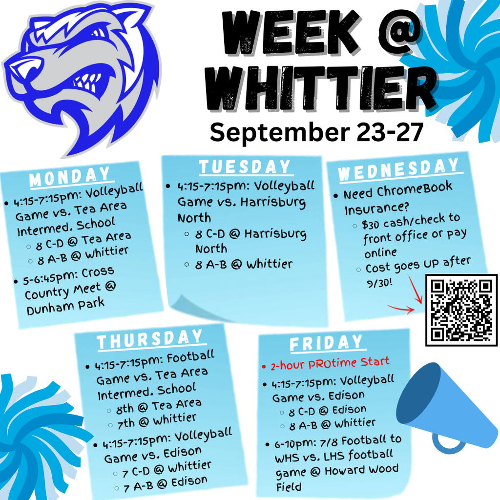 Weekly calendar of Whittier events for September 23-27