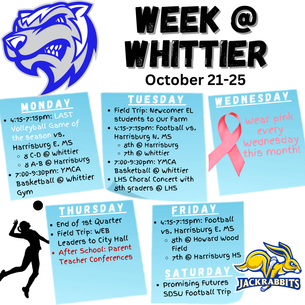 Weekly calendar of Whittier events for October 21-25