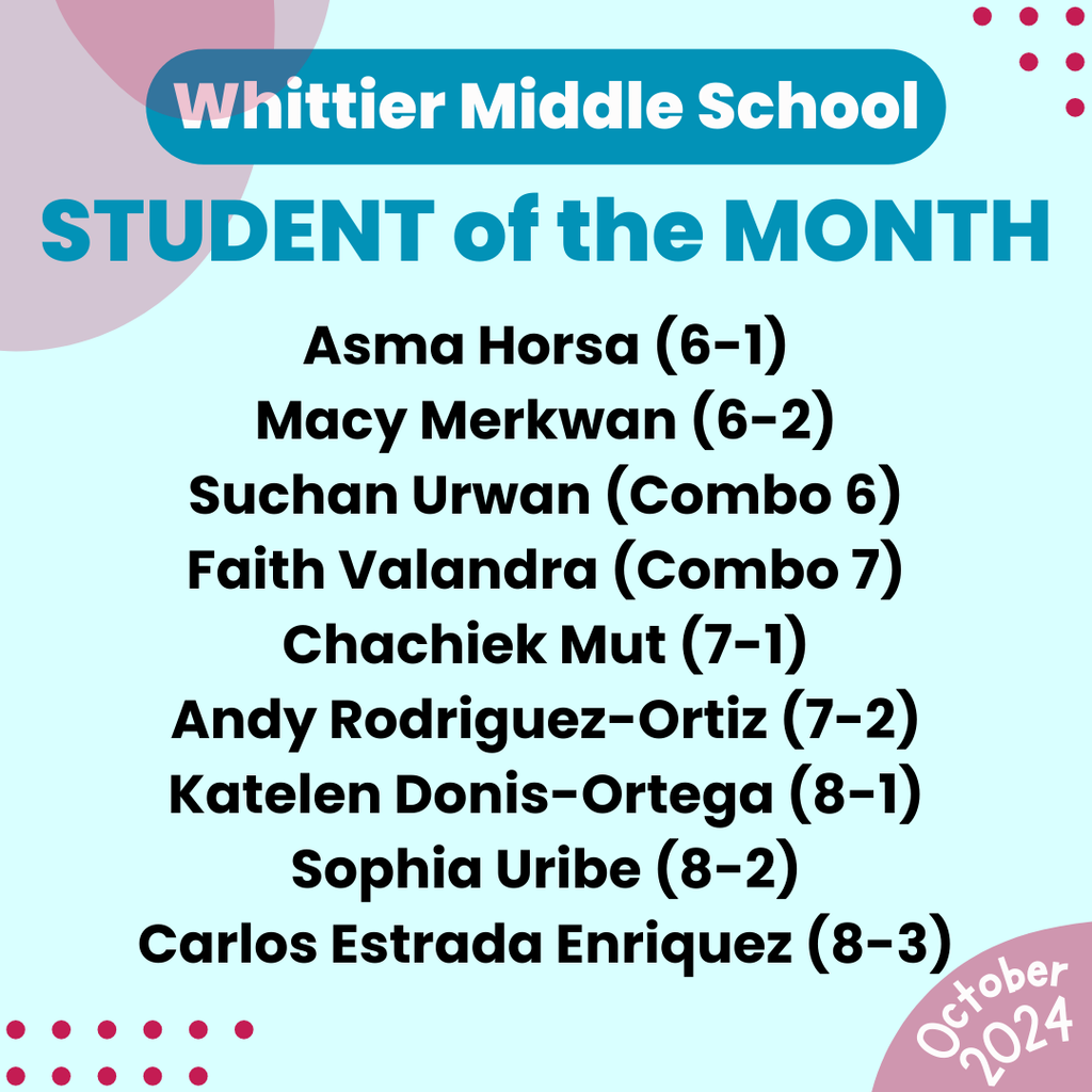 Student of the Month winners for October 2024