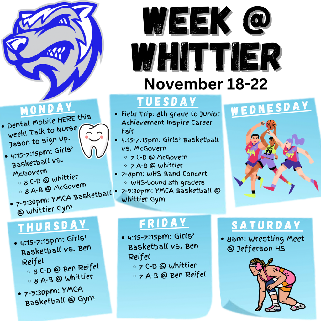 Weekly calendar of Whittier events for November 18-22