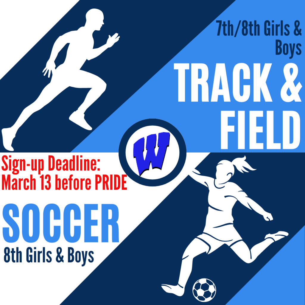 Track & Field and Soccer sign-ups are taking place now through March 13th!