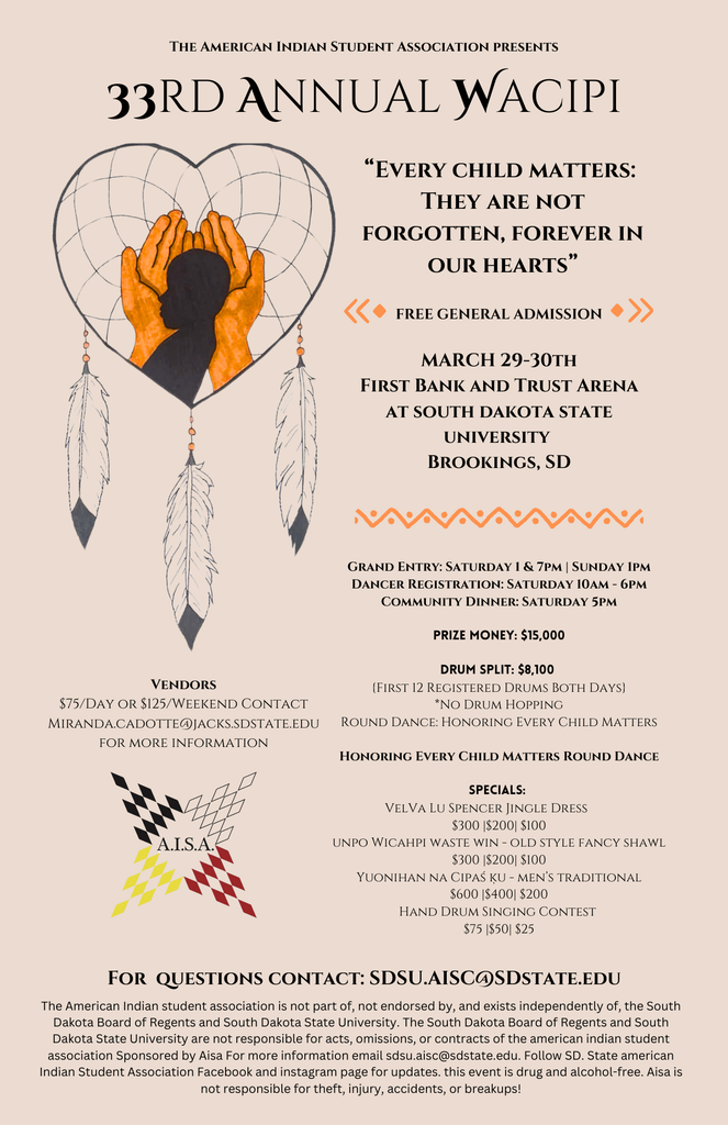 33rd Annual Wacipi in Brookings March 29th-30th at the First Bank and Trust Arena at SDSU
