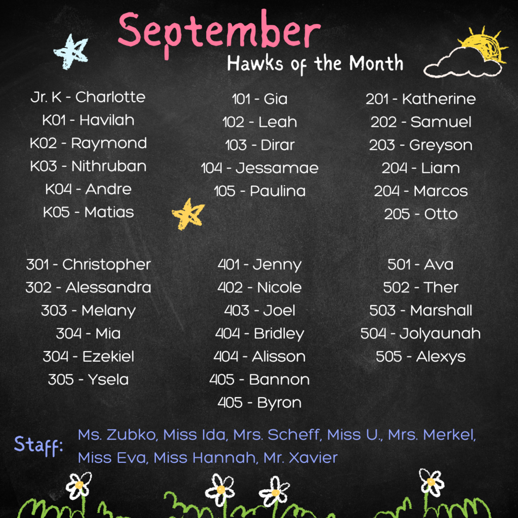 September Hawk of the Month Students