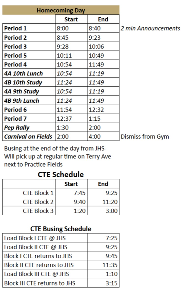 schedule for Friday