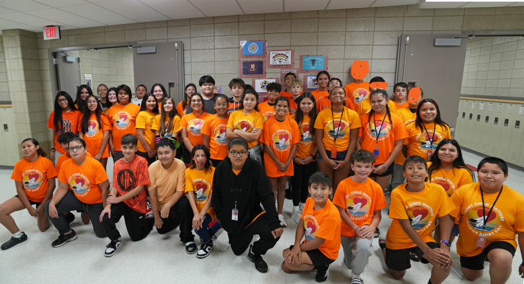 Ben Reifel Middle School Native American students honoring Orange Shirt Day