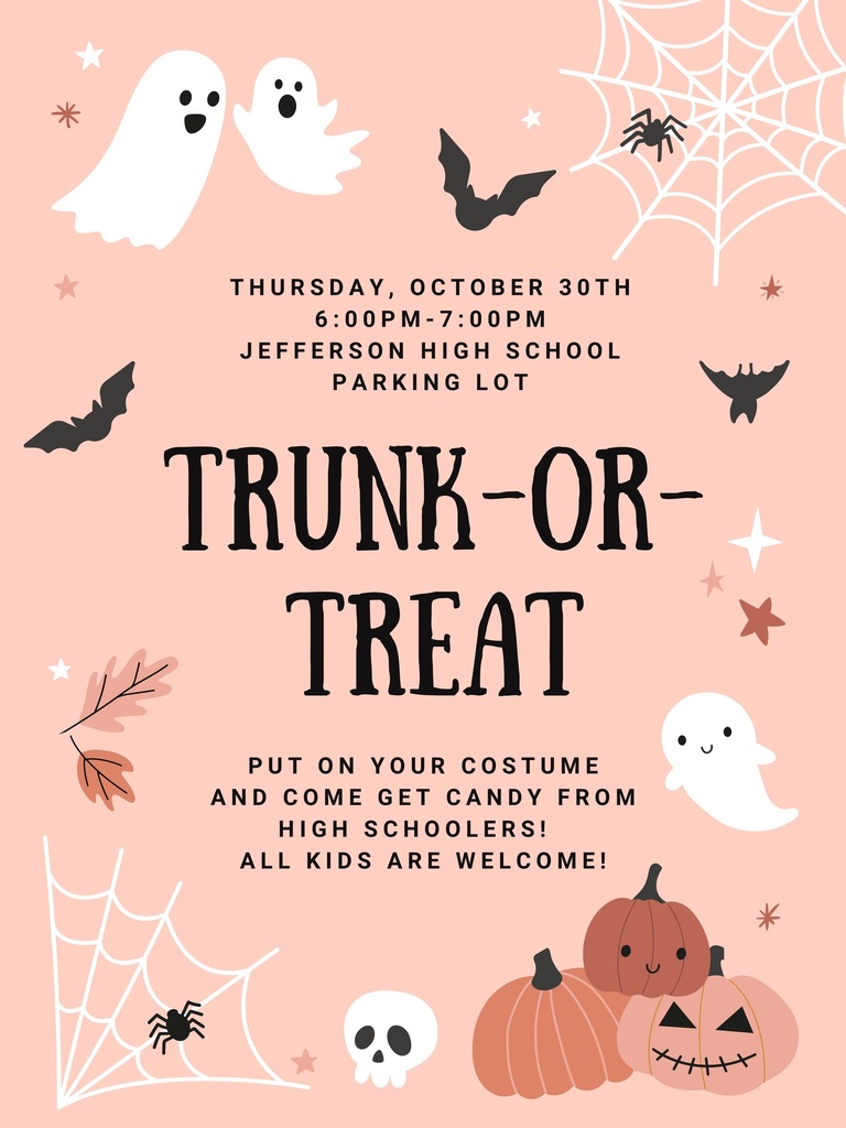 Trunk or treat invitation for Oct 30 at Jefferson High School