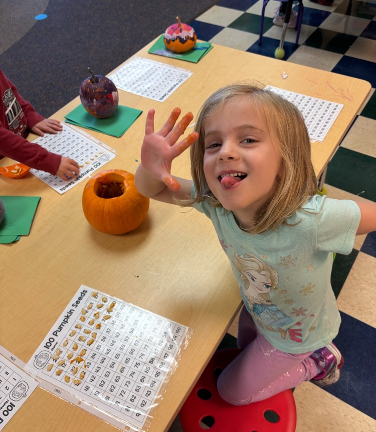 student counting pumpkin seeds